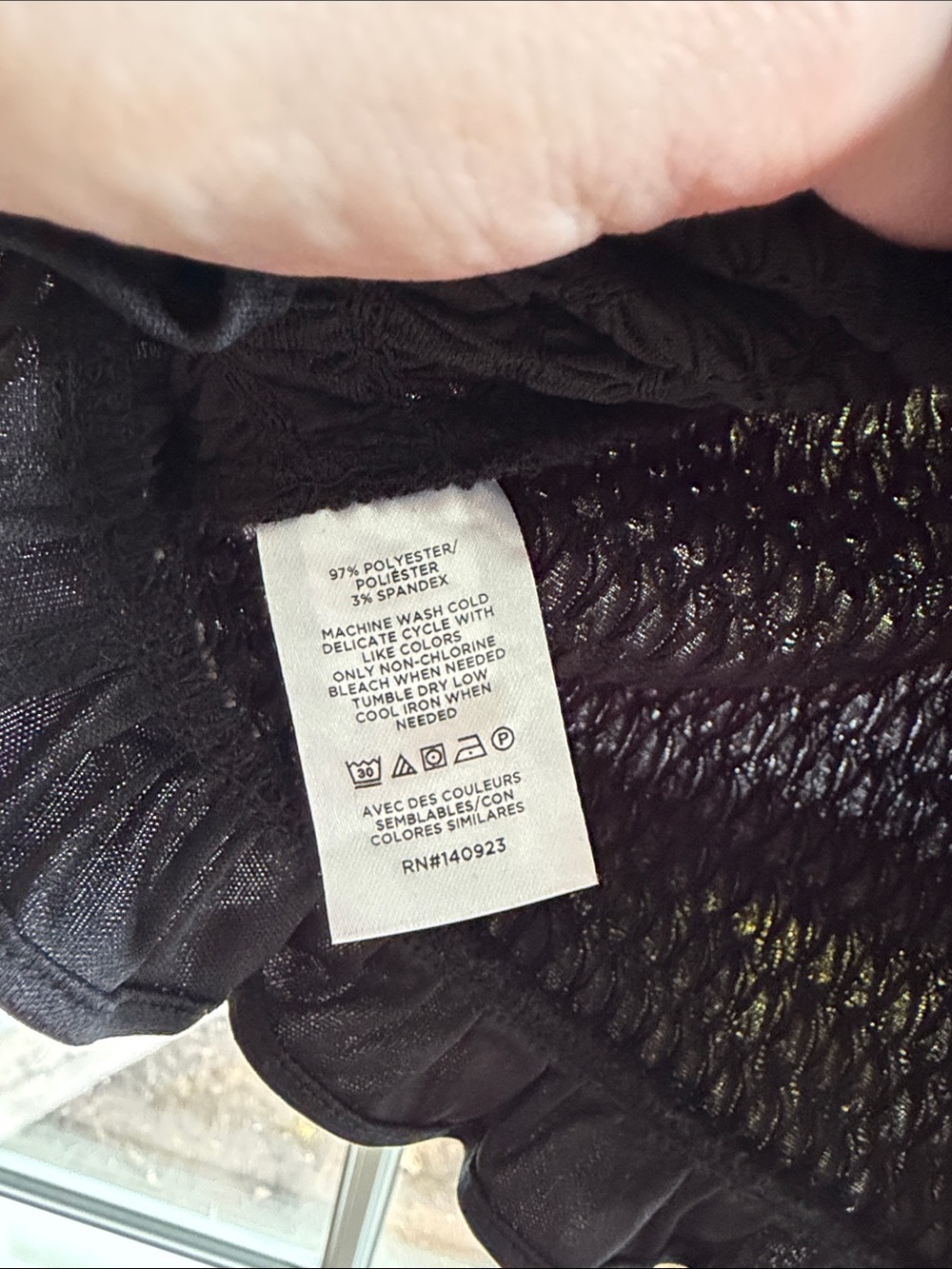 LOFT Black Textured Button-Front Ruffle Hem Top - Picture 4 of 6